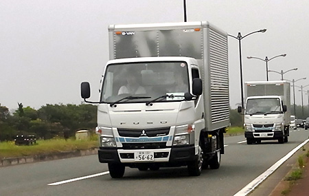 Canter Eco Hybrid light-duty truck proving its world-champion fuel-efficiency of getting “more mileage with less diesel” in Fukuoka, Japan