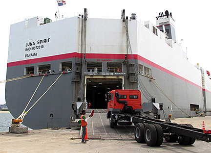 All-new FUSO trucks heading toward Indonesia from Ennore Port, Chennai, India